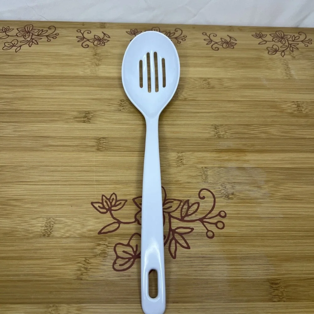 Melamine White Slotted Serving Spoon‎ JP-636  Vintage- 11.5 inches